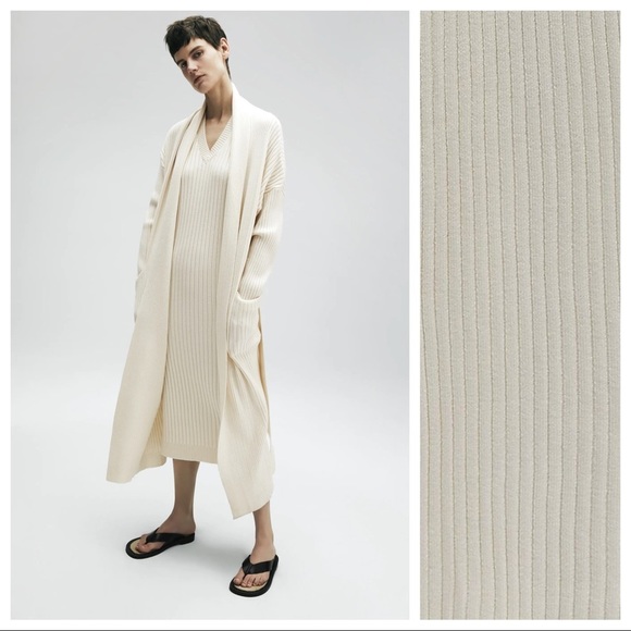 NWT. Zara Cream Open Front Knit Coat with Belt. Size S. - Picture 2 of 9